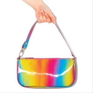 NWT BY FAR Rachel Rainbow Multicolor Leather Flat Shoulder Top Handle Clutch Bag